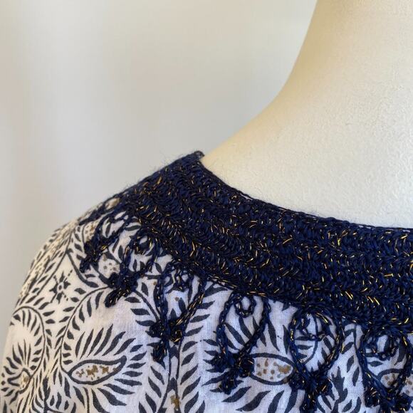 Roller Rabbit Cover-Up Tunic Dress Navy Gold Embroidery Print Blue sz M - Picture 9 of 10